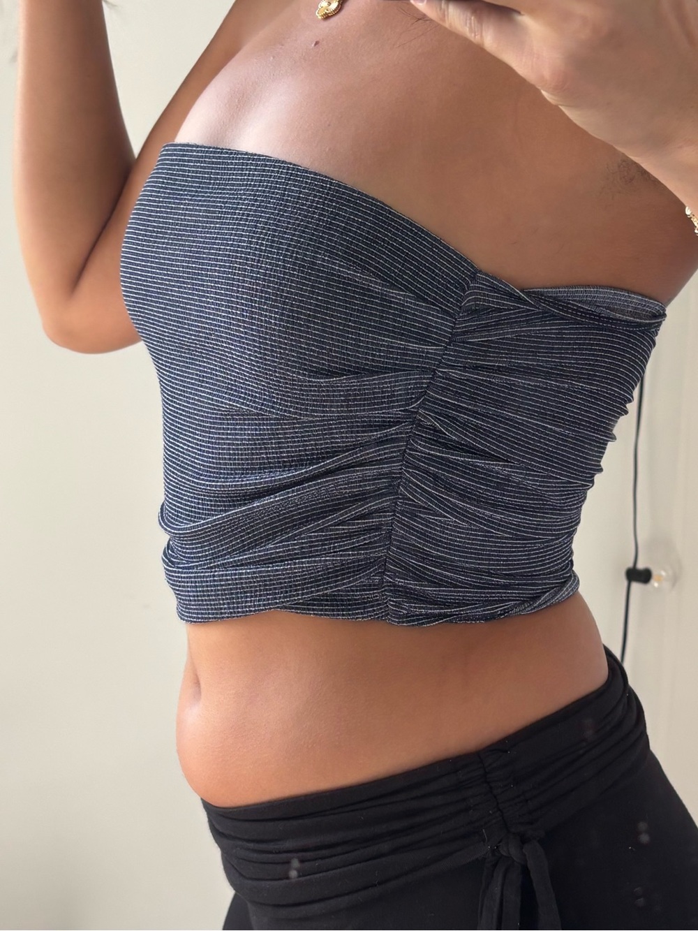 Zara Navy Stripe Ruched Tube Top